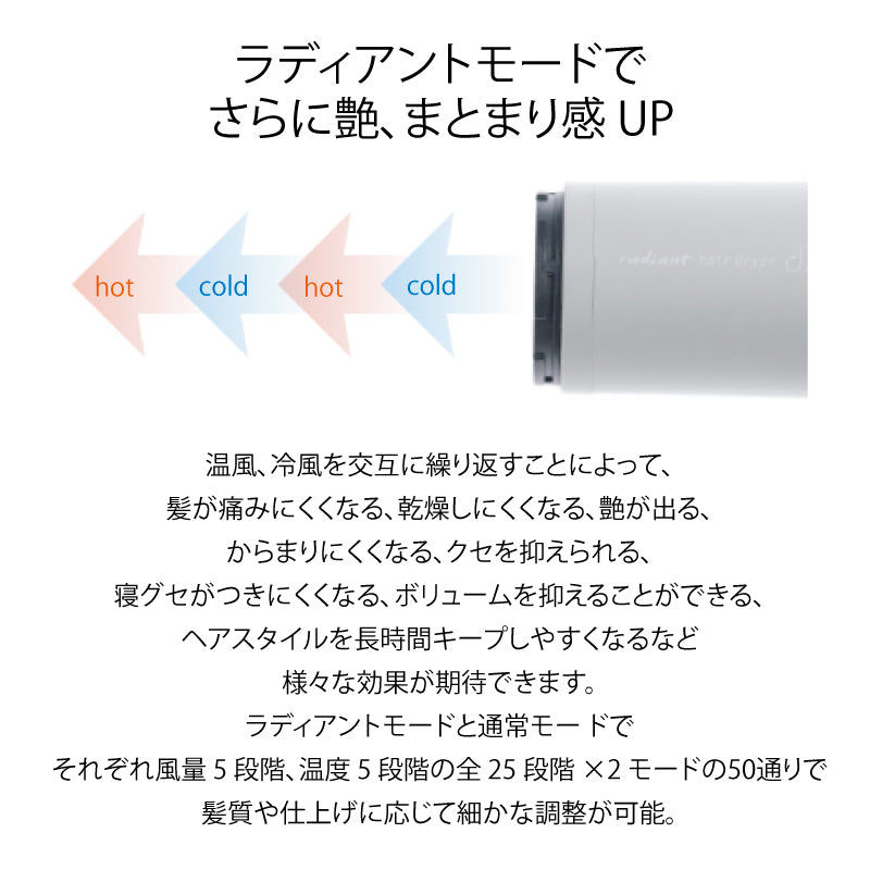 ラディアント ヘア ドライヤー ディモア radiant hair dryer d/more　プロ仕様 ドライヤー 大風量 超速乾 マイナスイオン 遠赤外線